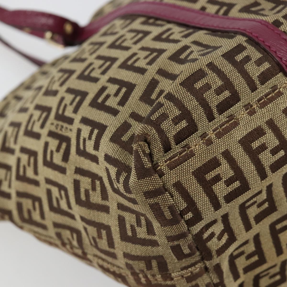 FENDI Zucchino Canvas Hand Bag Beige Gold Auth 181558A
