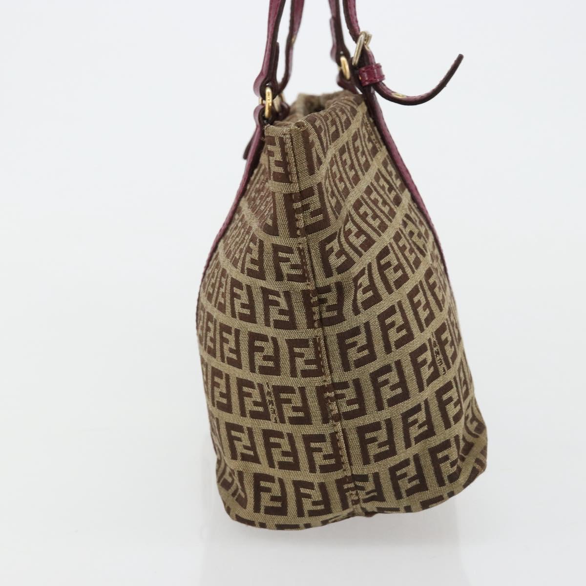 FENDI Zucchino Canvas Hand Bag Beige Gold Auth 181558A