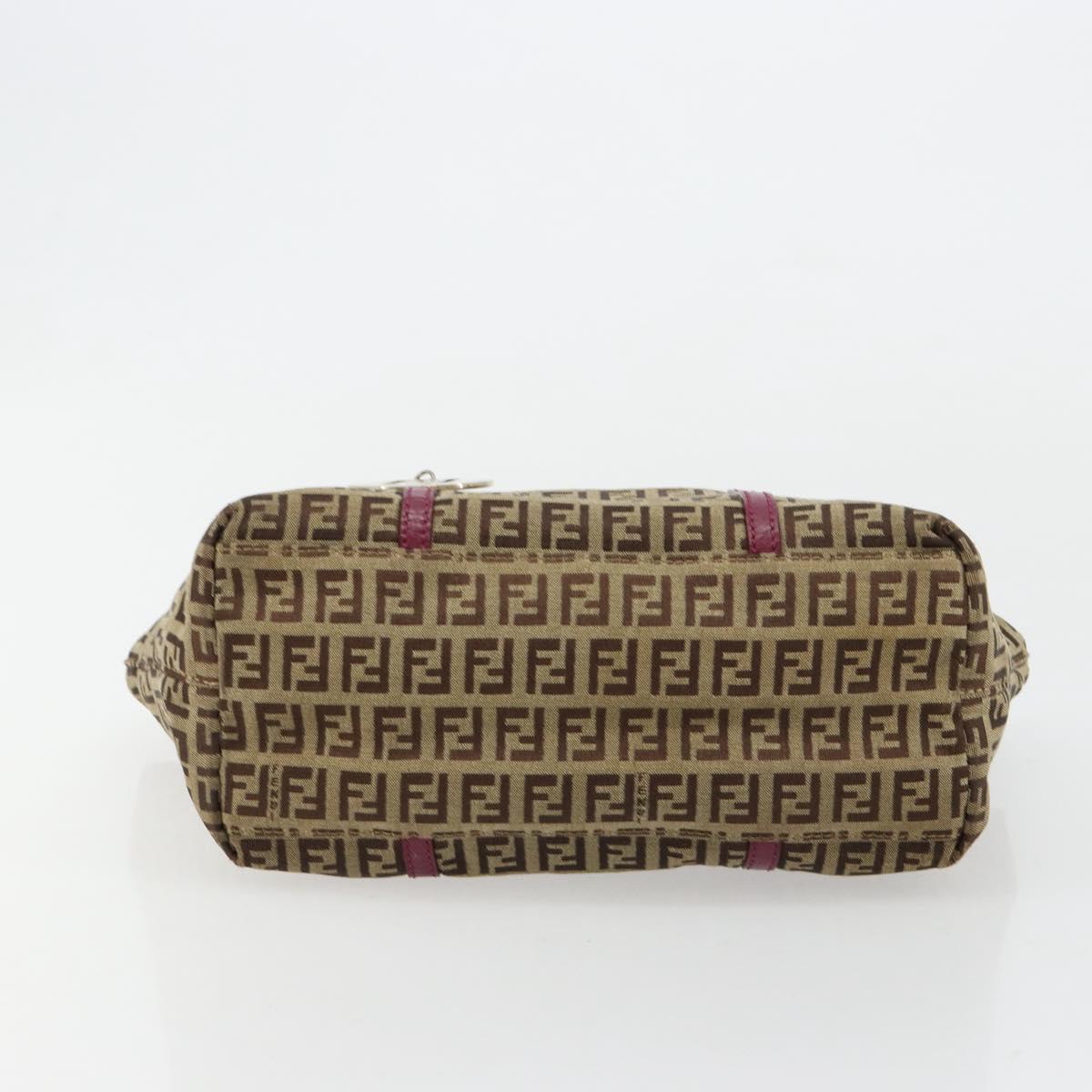 FENDI Zucchino Canvas Hand Bag Beige Gold Auth 181558A