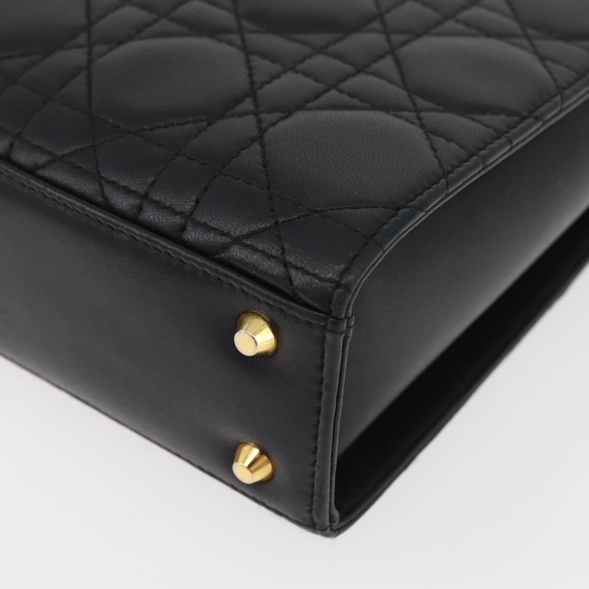Christian Dior Lady Dior Hand Bag Lamb Skin Black Gold Auth 181559SAM