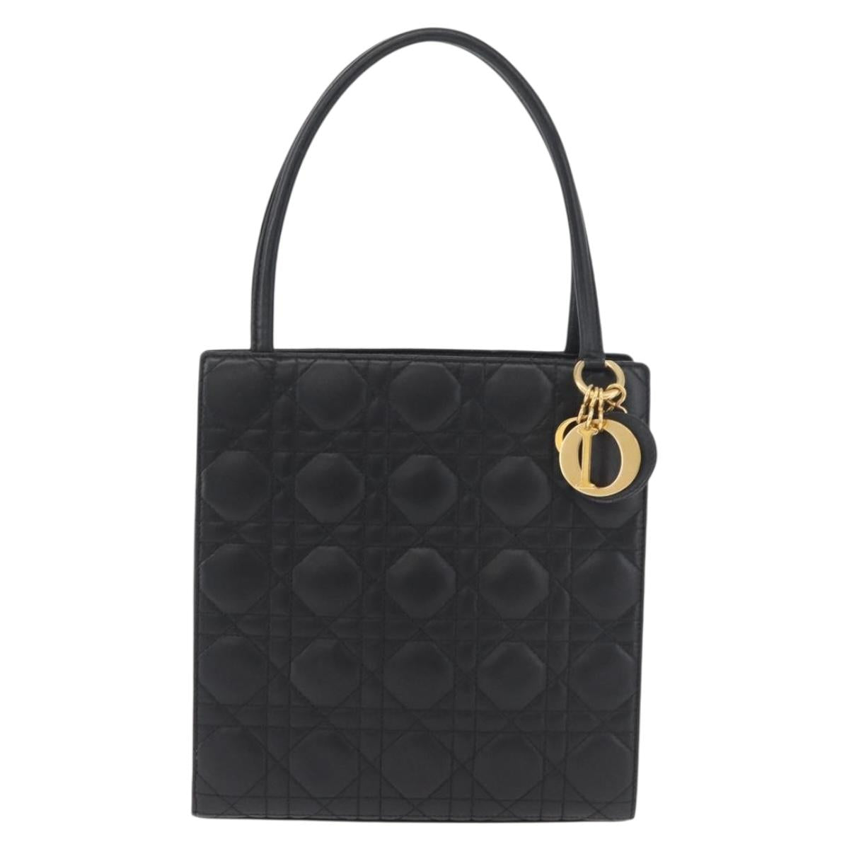 Christian Dior Lady Dior Hand Bag Lamb Skin Black Gold Auth 181559SAM