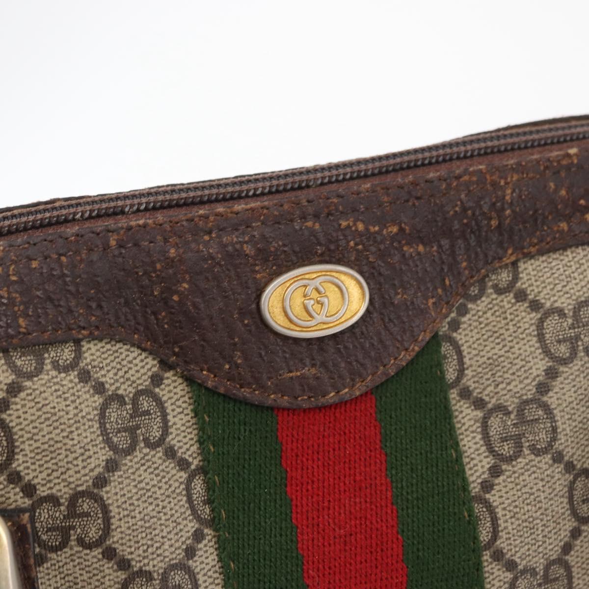 GUCCI GG Supreme Web Sherry Line Bag PVC Beige Gold 378 002 3839 Auth 181562