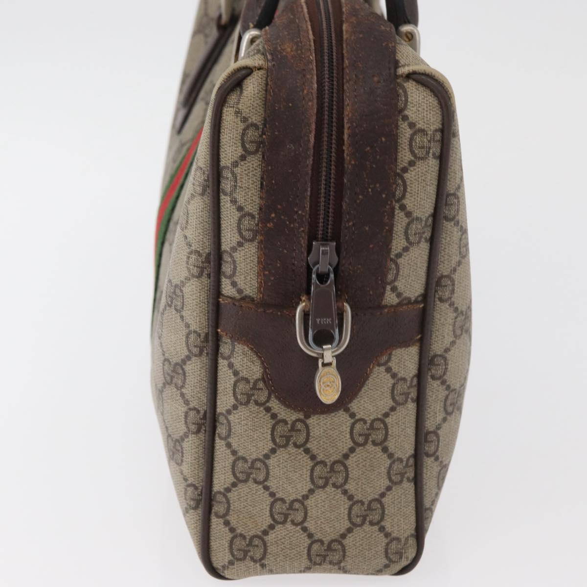 GUCCI GG Supreme Web Sherry Line Bag PVC Beige Gold 378 002 3839 Auth 181562