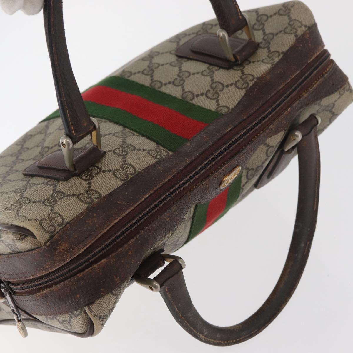 GUCCI GG Supreme Web Sherry Line Bag PVC Beige Gold 378 002 3839 Auth 181562