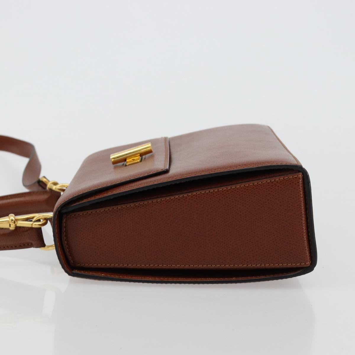 CELINE Hand Bag Leather 2way Brown Gold Auth 181564A