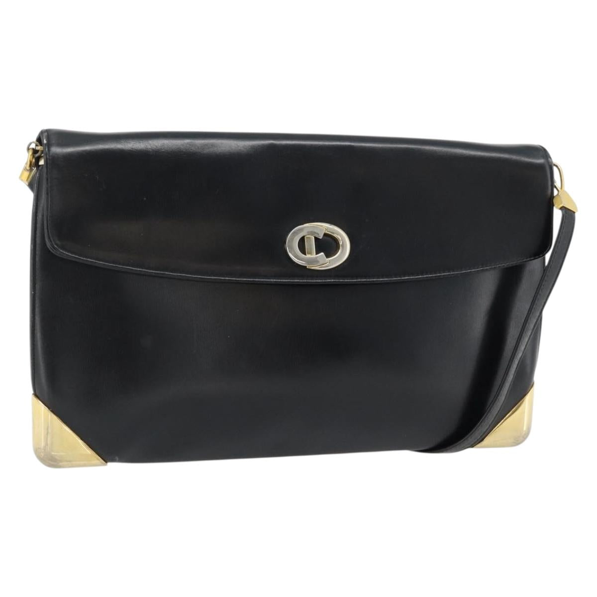 Christian Dior Shoulder Bag Leather Black Gold Auth 181566