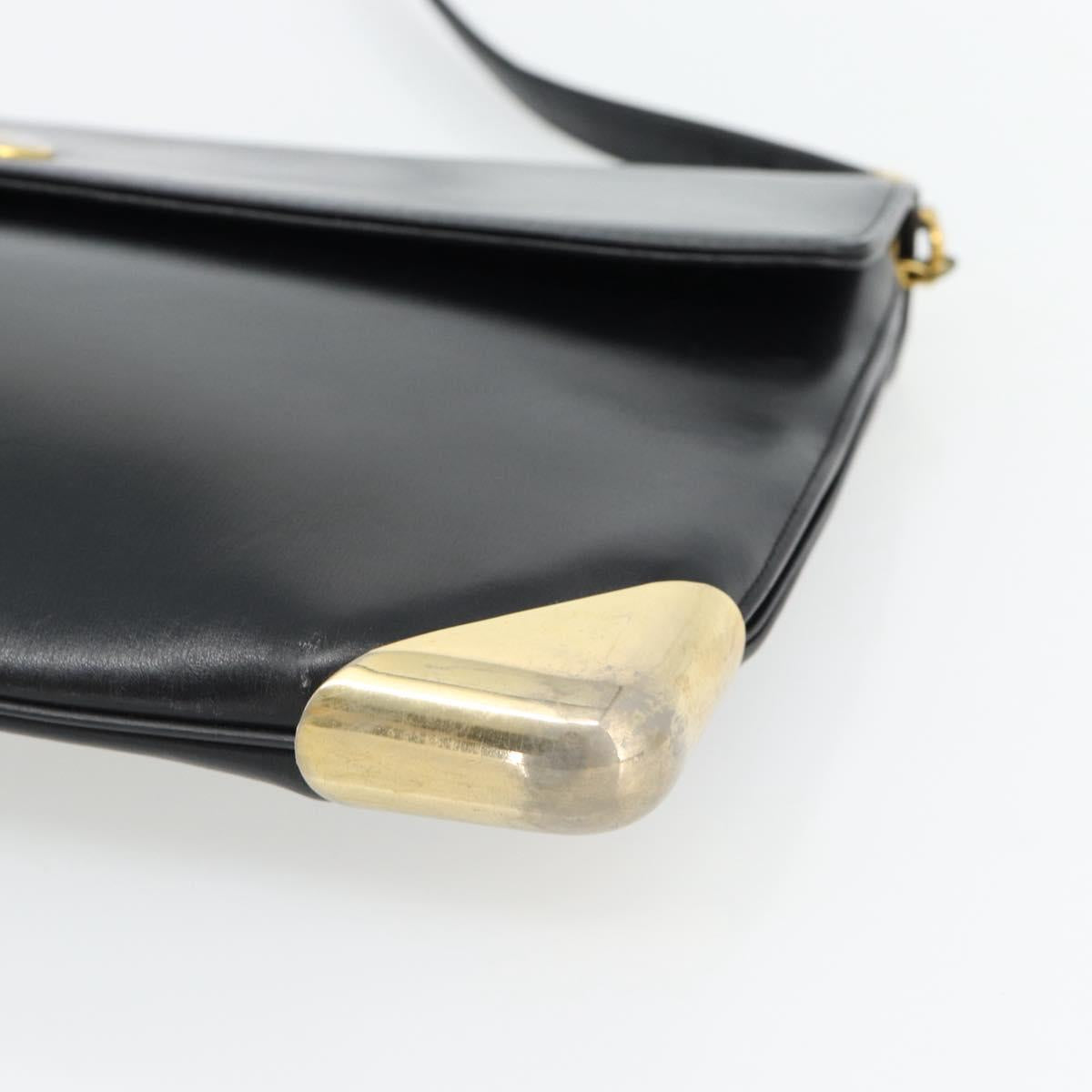 Christian Dior Shoulder Bag Leather Black Gold Auth 181566