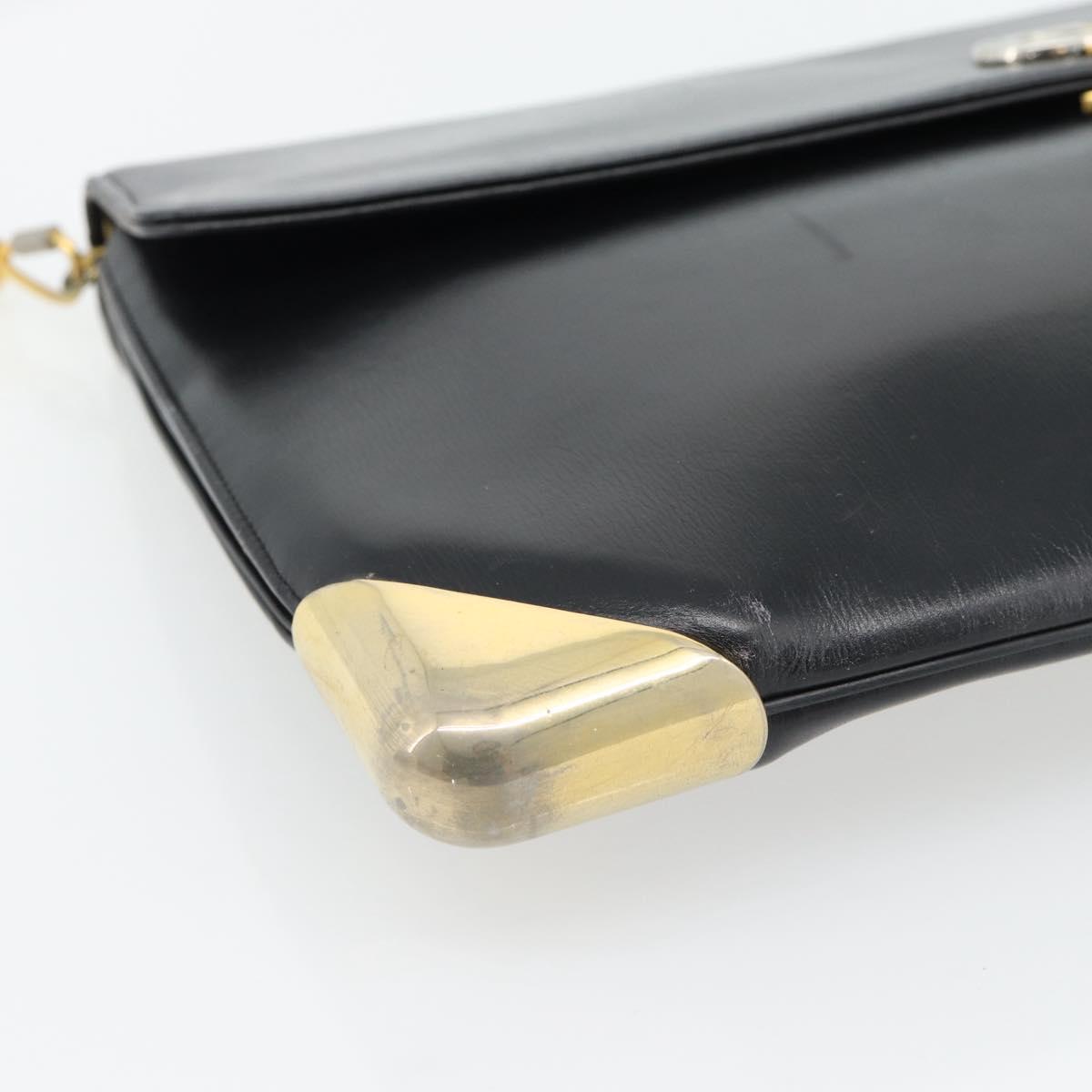 Christian Dior Shoulder Bag Leather Black Gold Auth 181566