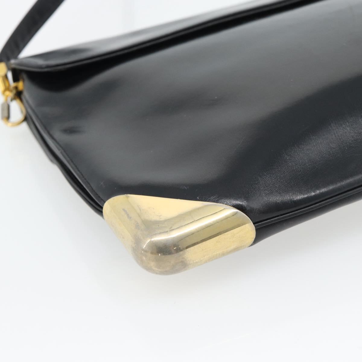 Christian Dior Shoulder Bag Leather Black Gold Auth 181566