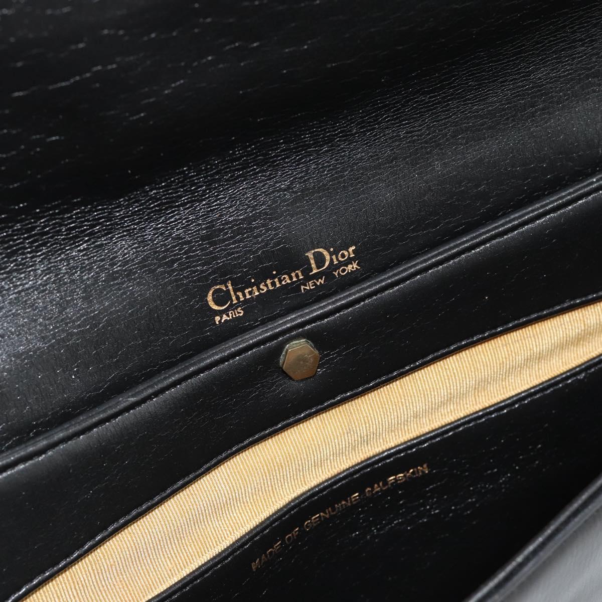 Christian Dior Shoulder Bag Leather Black Gold Auth 181566