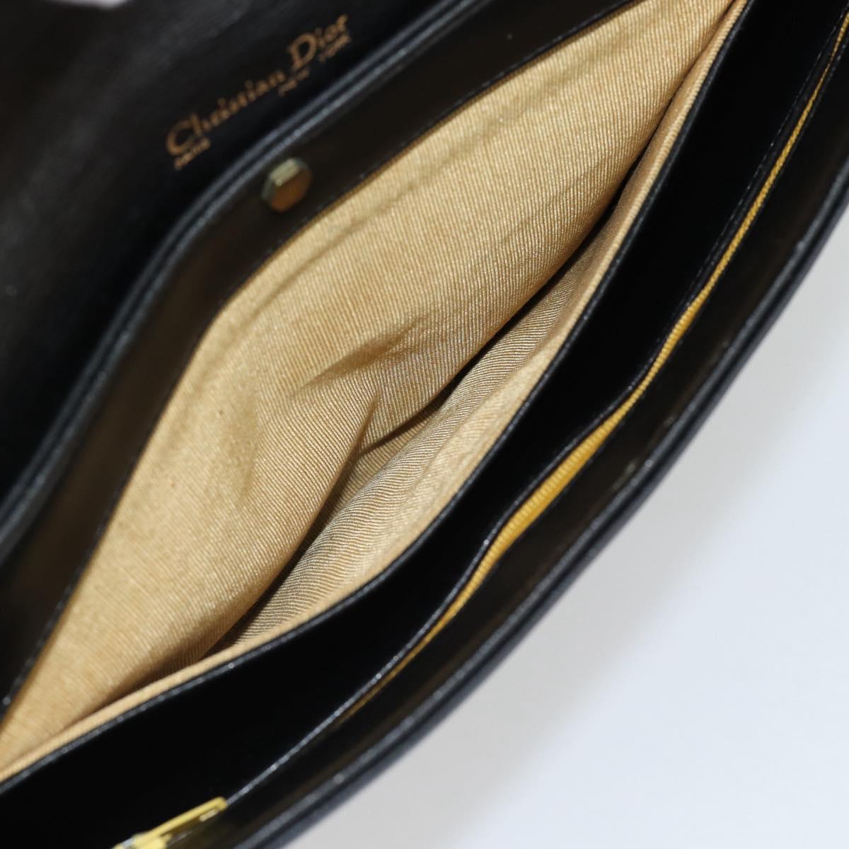 Christian Dior Shoulder Bag Leather Black Gold Auth 181566