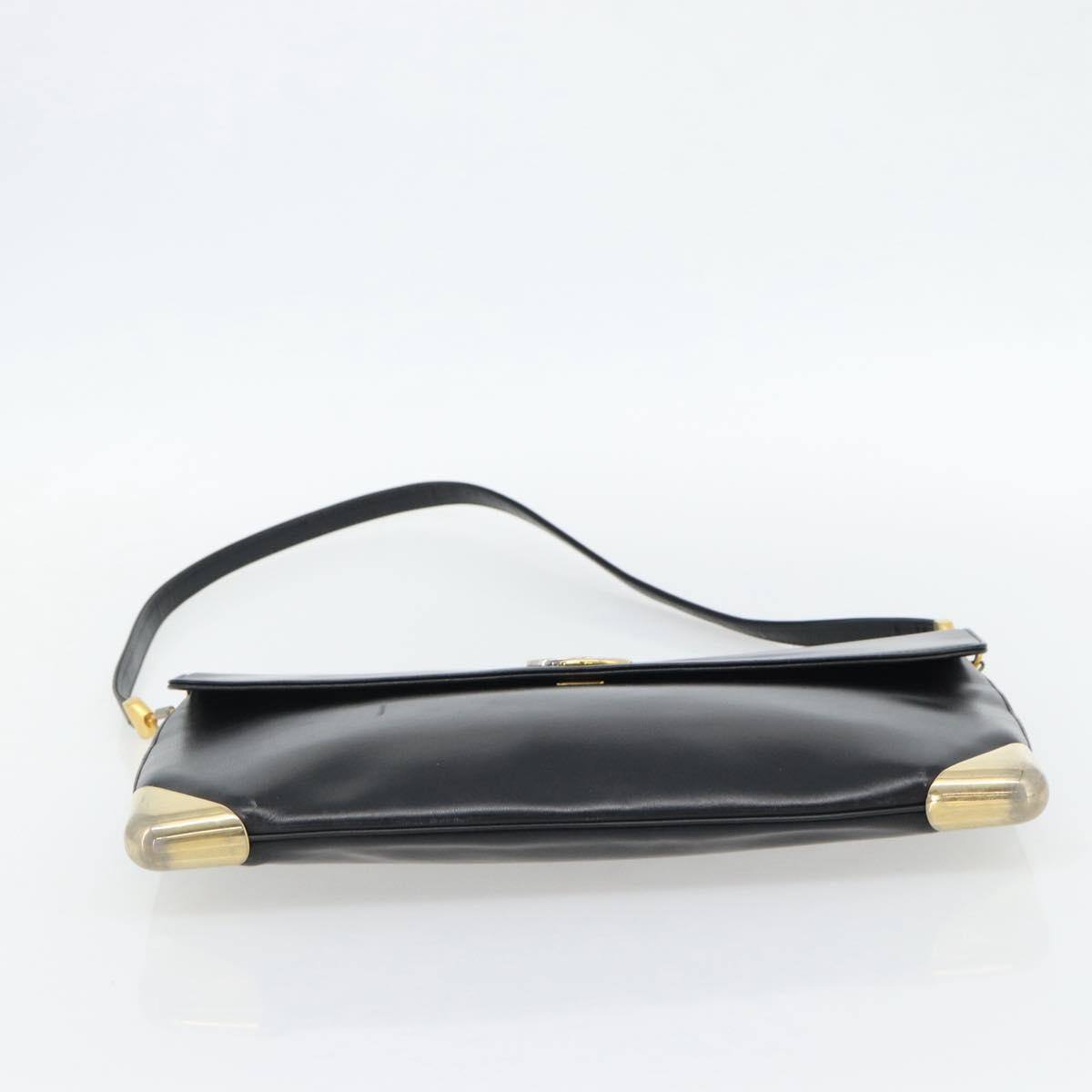 Christian Dior Shoulder Bag Leather Black Gold Auth 181566
