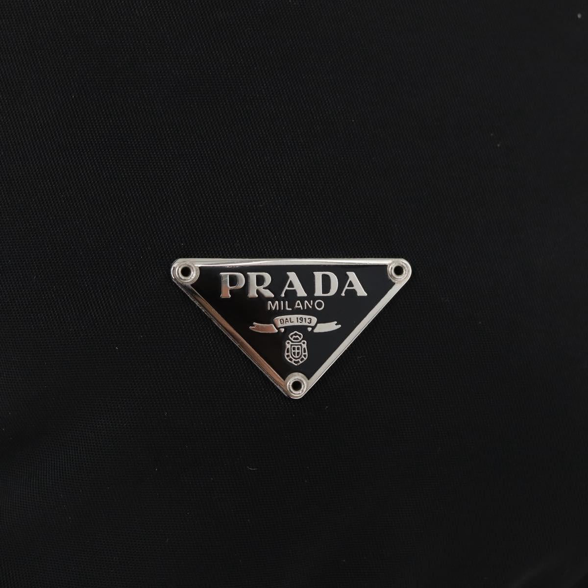 PRADA Drawstring Pouch Nylon Black Silver Auth 181567