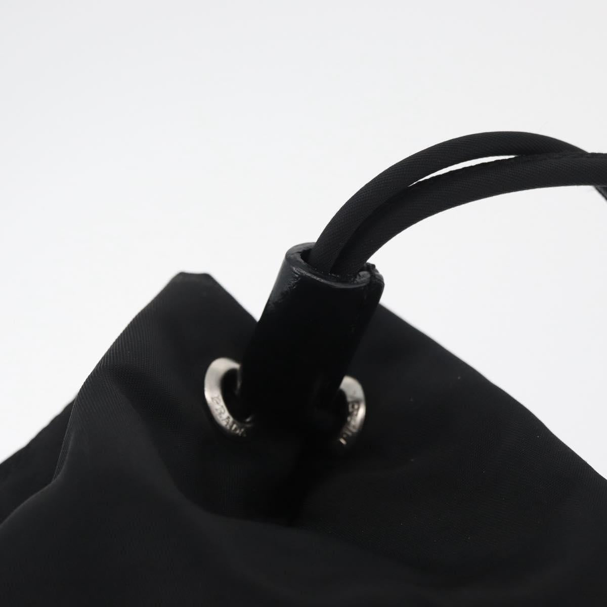 PRADA Drawstring Pouch Nylon Black Silver Auth 181567