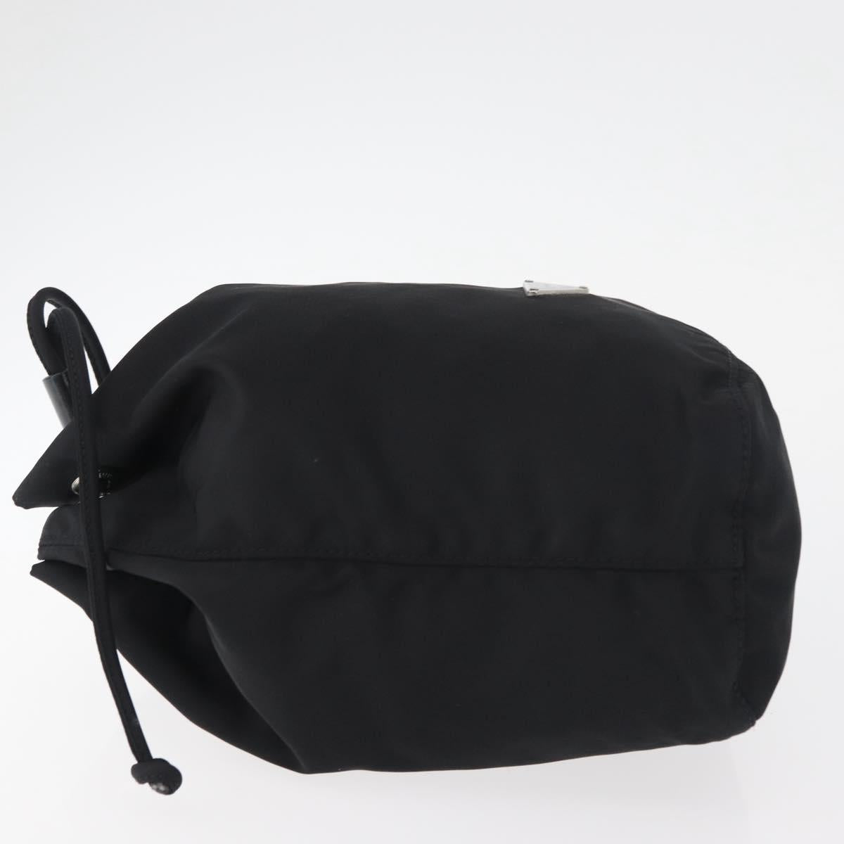 PRADA Drawstring Pouch Nylon Black Silver Auth 181567