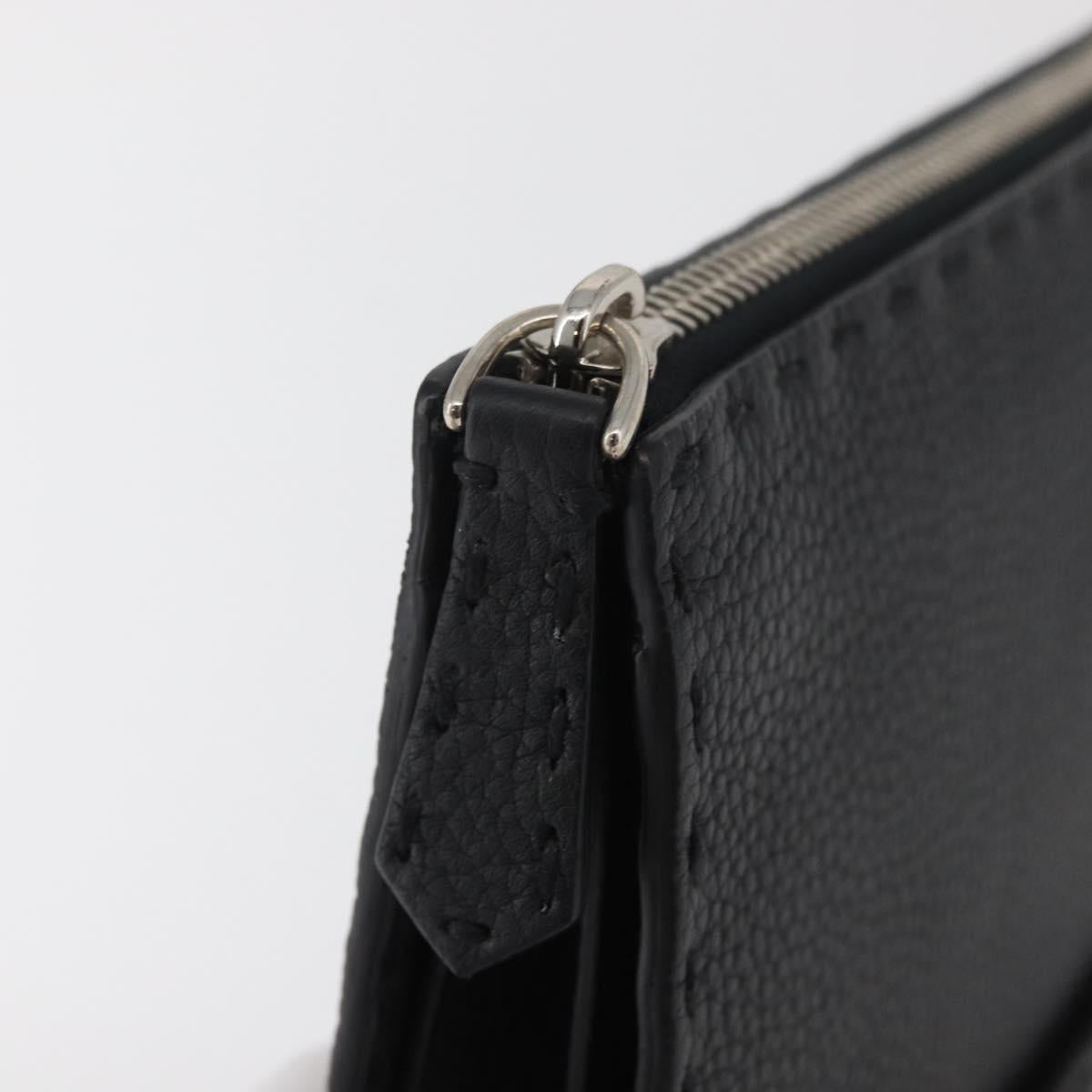 FENDI Clutch Bag Leather Black Silver Auth 181568A
