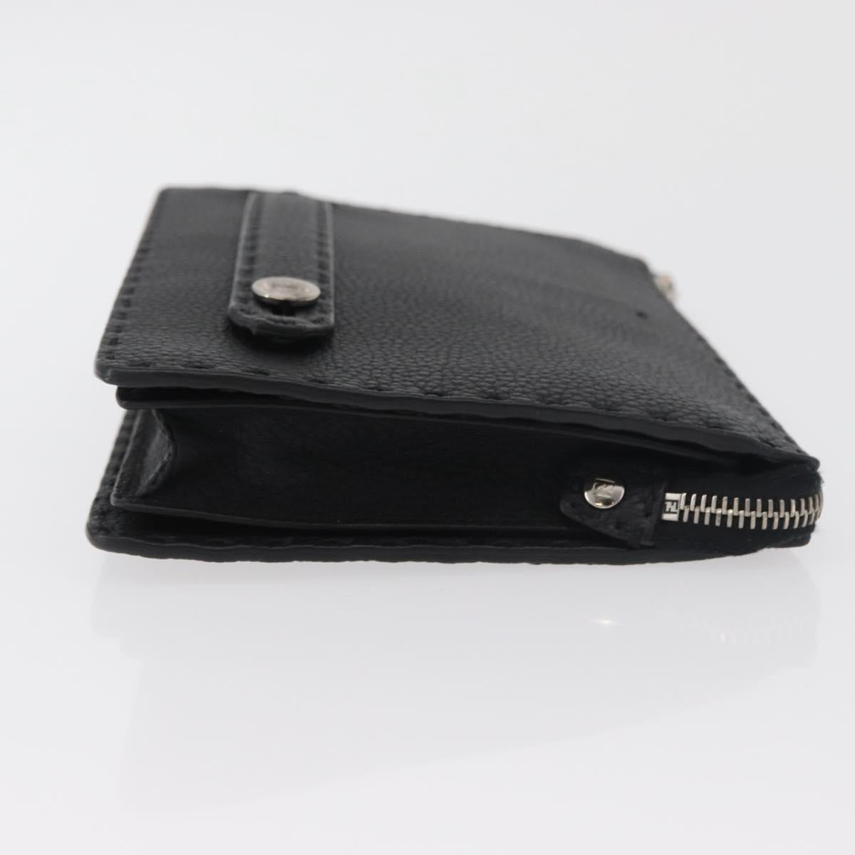 FENDI Clutch Bag Leather Black Silver Auth 181568A