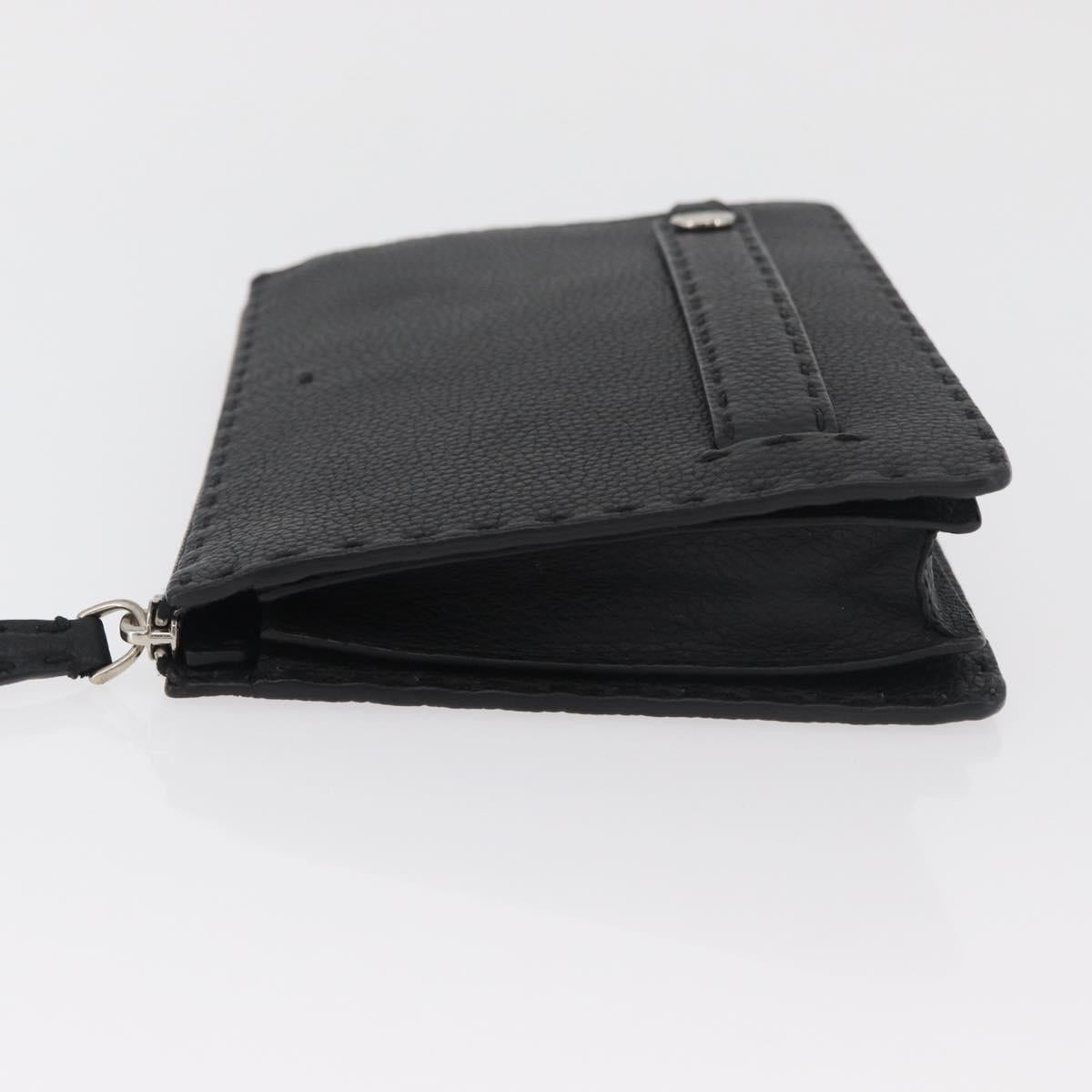 FENDI Clutch Bag Leather Black Silver Auth 181568A