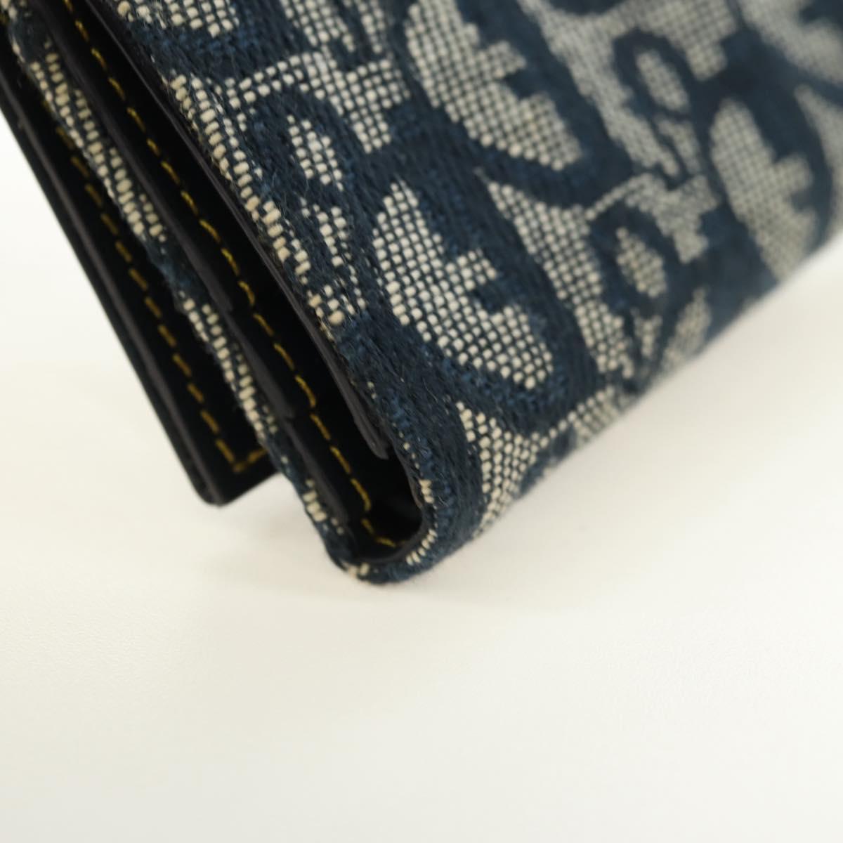 Christian Dior Trotter Canvas Saddle Trifold Wallet Navy Gold Auth 181569V