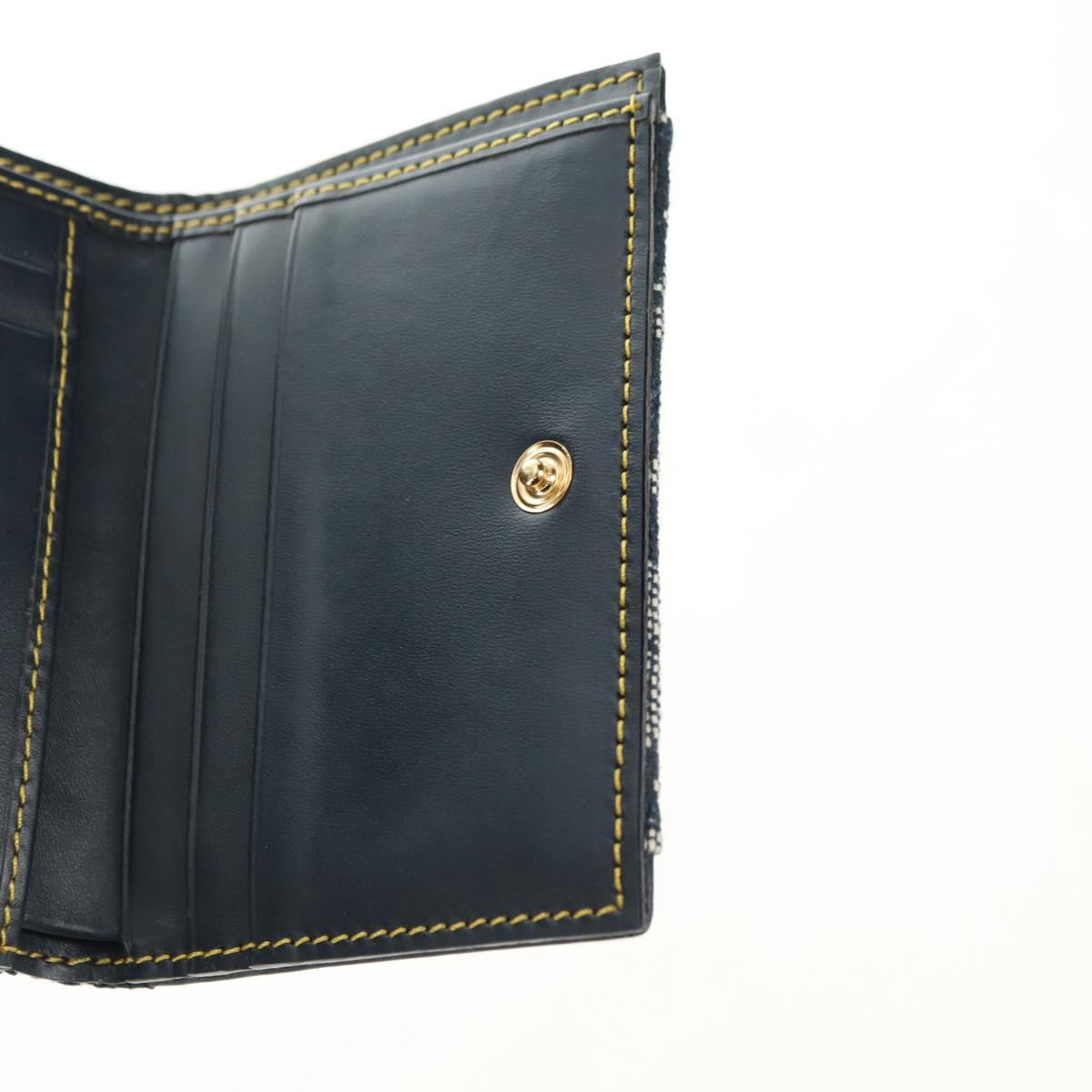 Christian Dior Trotter Canvas Saddle Trifold Wallet Navy Gold Auth 181569V