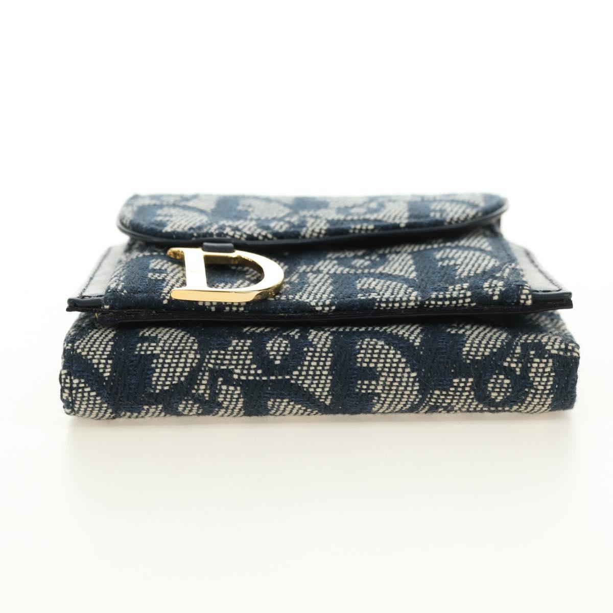 Christian Dior Trotter Canvas Saddle Trifold Wallet Navy Gold Auth 181569V