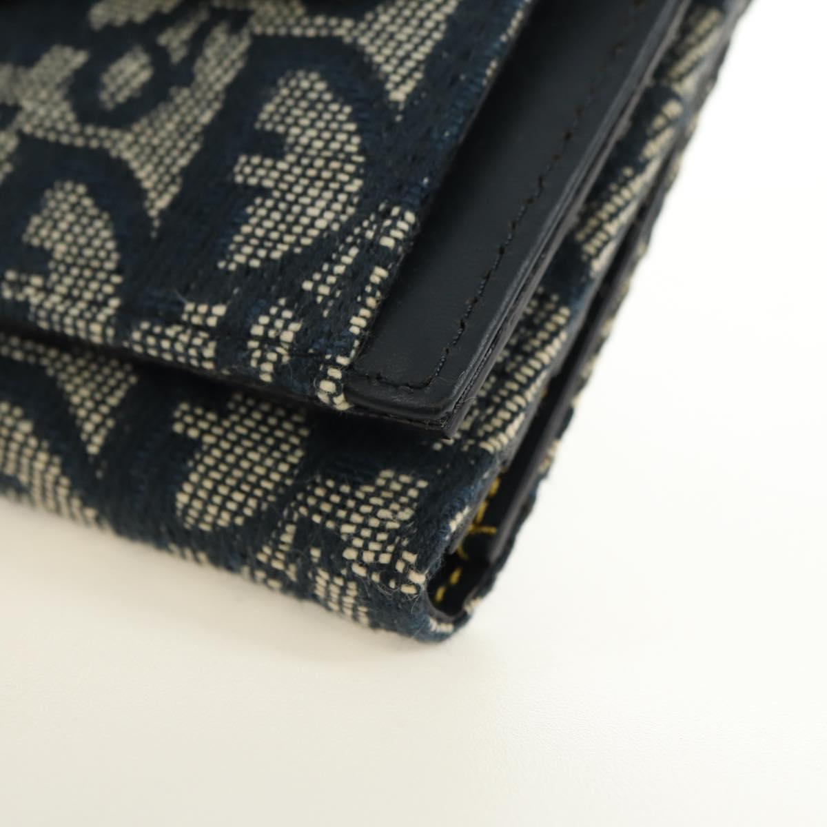 Christian Dior Trotter Canvas Saddle Trifold Wallet Navy Gold Auth 181569V