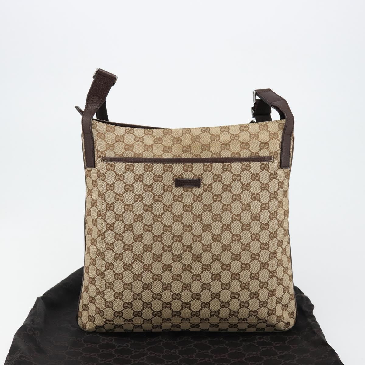 GUCCI GG Canvas Shoulder Bag Beige Silver 122791 Auth 181573A