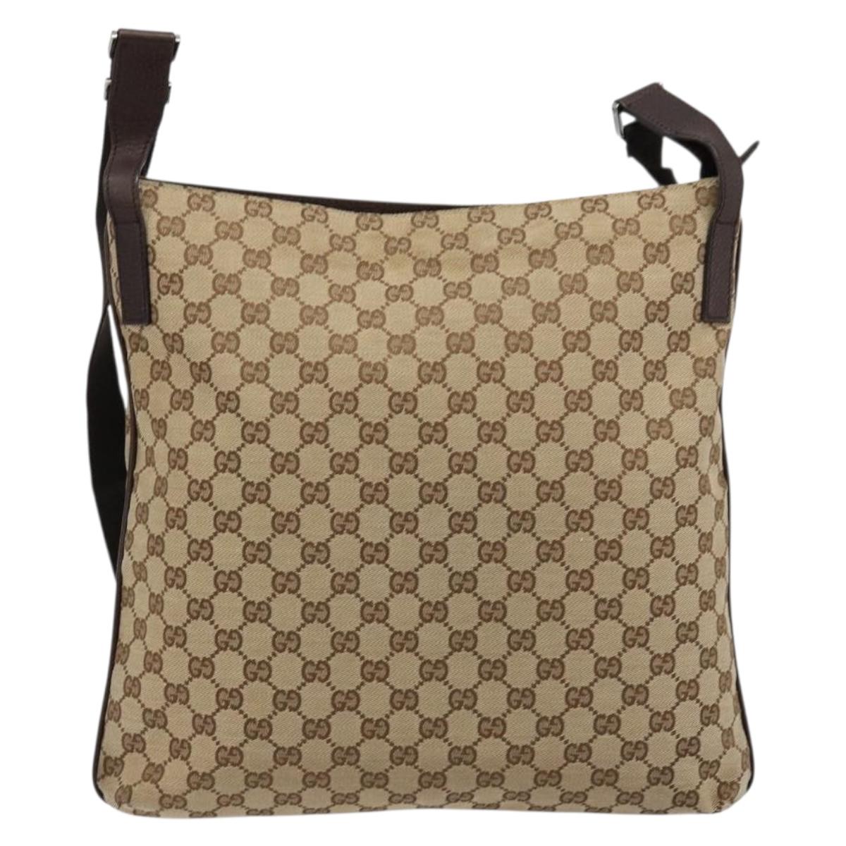 GUCCI GG Canvas Shoulder Bag Beige Silver 122791 Auth 181573A