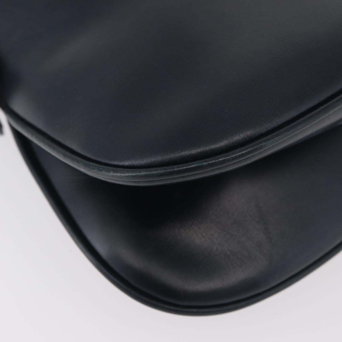GUCCI Shoulder Bag Leather Navy Gold Auth 181580