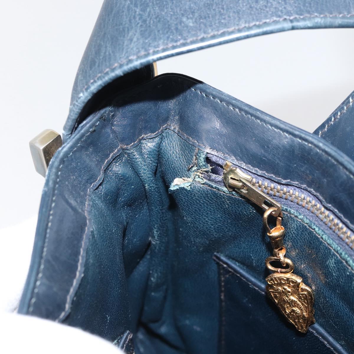 GUCCI Shoulder Bag Leather Navy Gold Auth 181580
