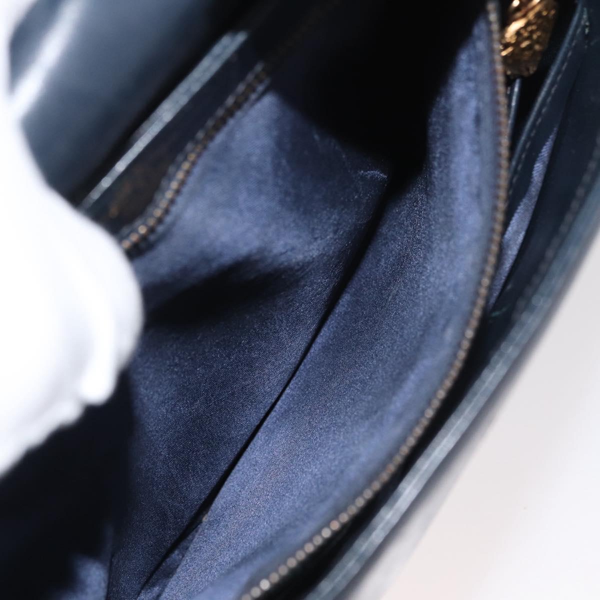 GUCCI Shoulder Bag Leather Navy Gold Auth 181580