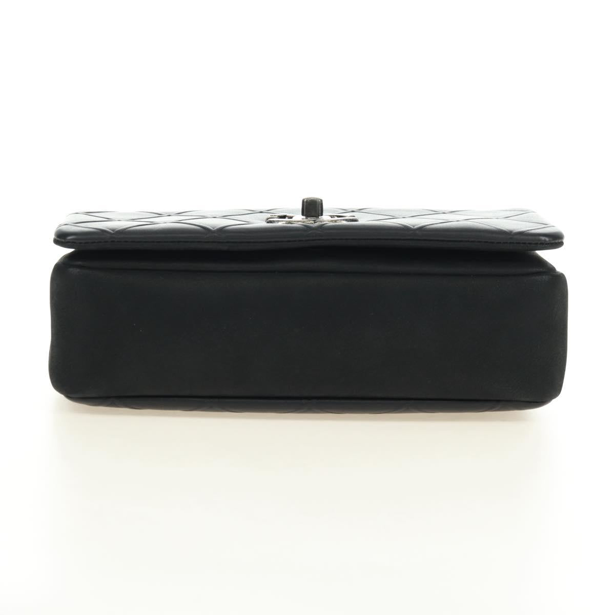 CHANEL Cosmos Line Chain Shoulder Bag Lamb Skin Black Silver CC Auth 181582SM