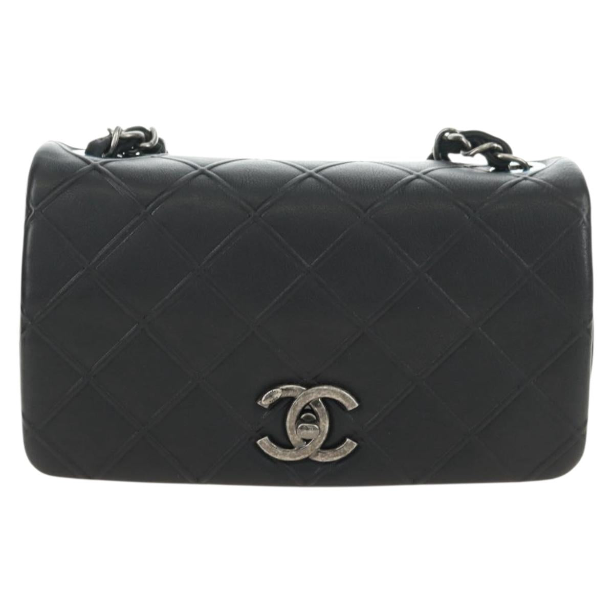 CHANEL Cosmos Line Chain Shoulder Bag Lamb Skin Black Silver CC Auth 181582SM
