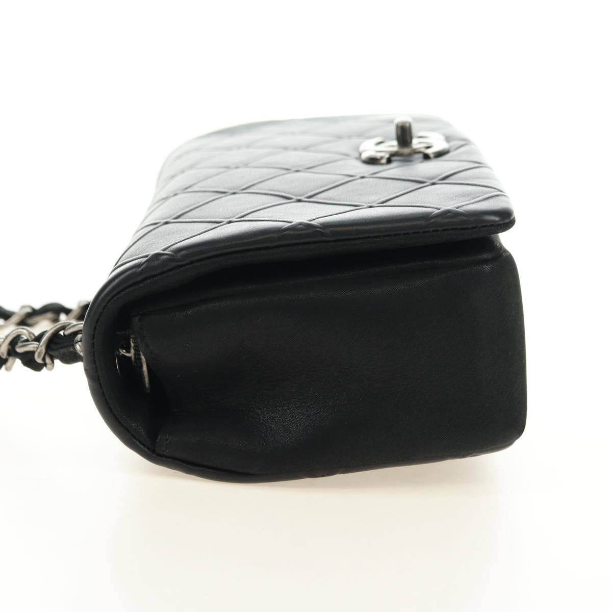 CHANEL Cosmos Line Chain Shoulder Bag Lamb Skin Black Silver CC Auth 181582SM