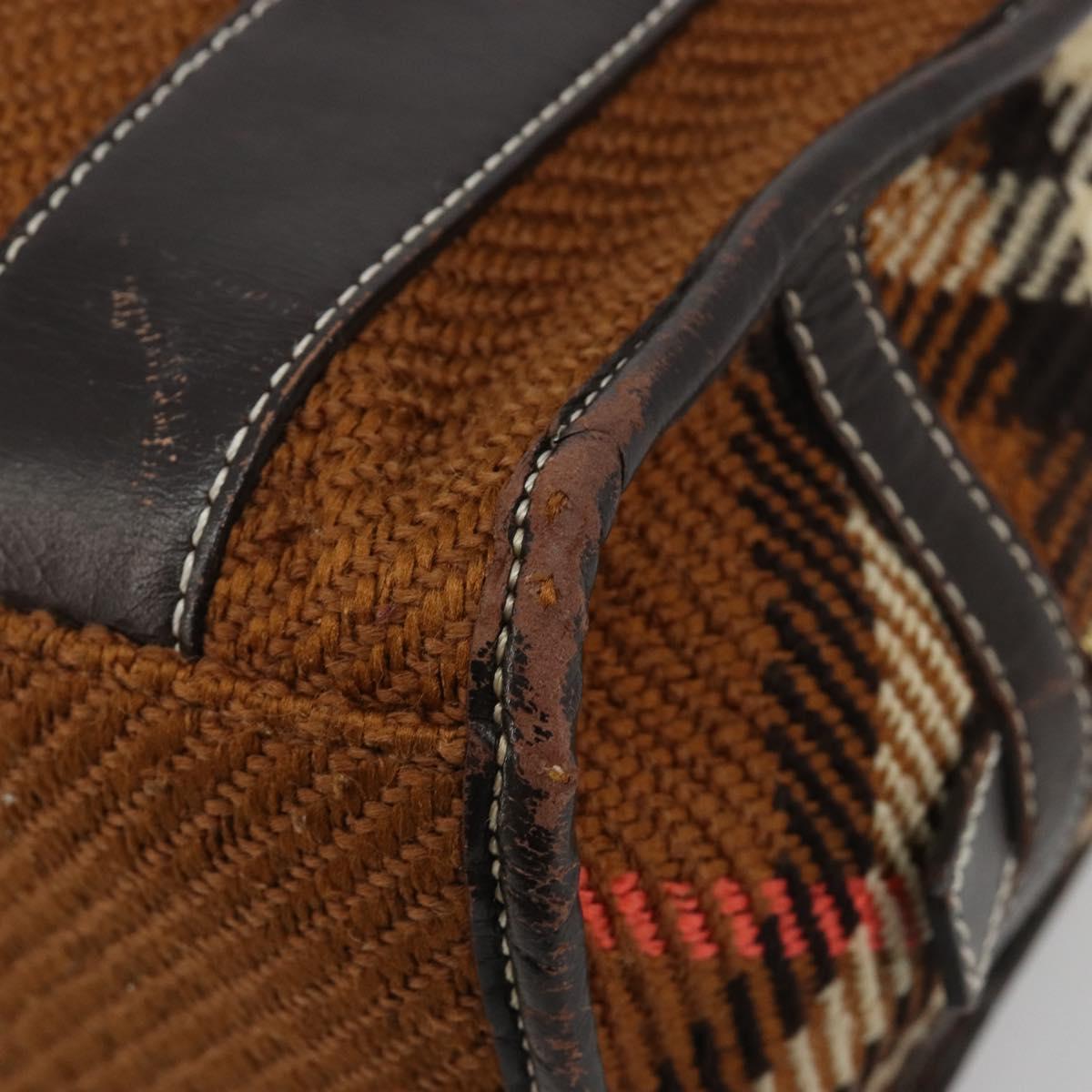 BURBERRY Nova Check Blue Label Hand Bag Wool Brown Gold Auth 181585