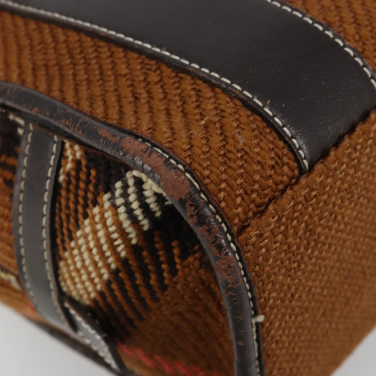 BURBERRY Nova Check Blue Label Hand Bag Wool Brown Gold Auth 181585
