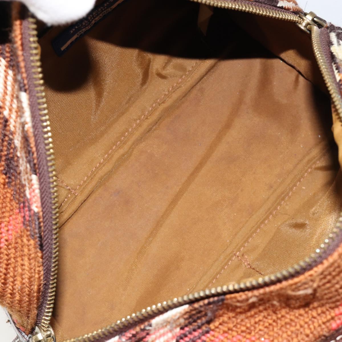 BURBERRY Nova Check Blue Label Hand Bag Wool Brown Gold Auth 181585