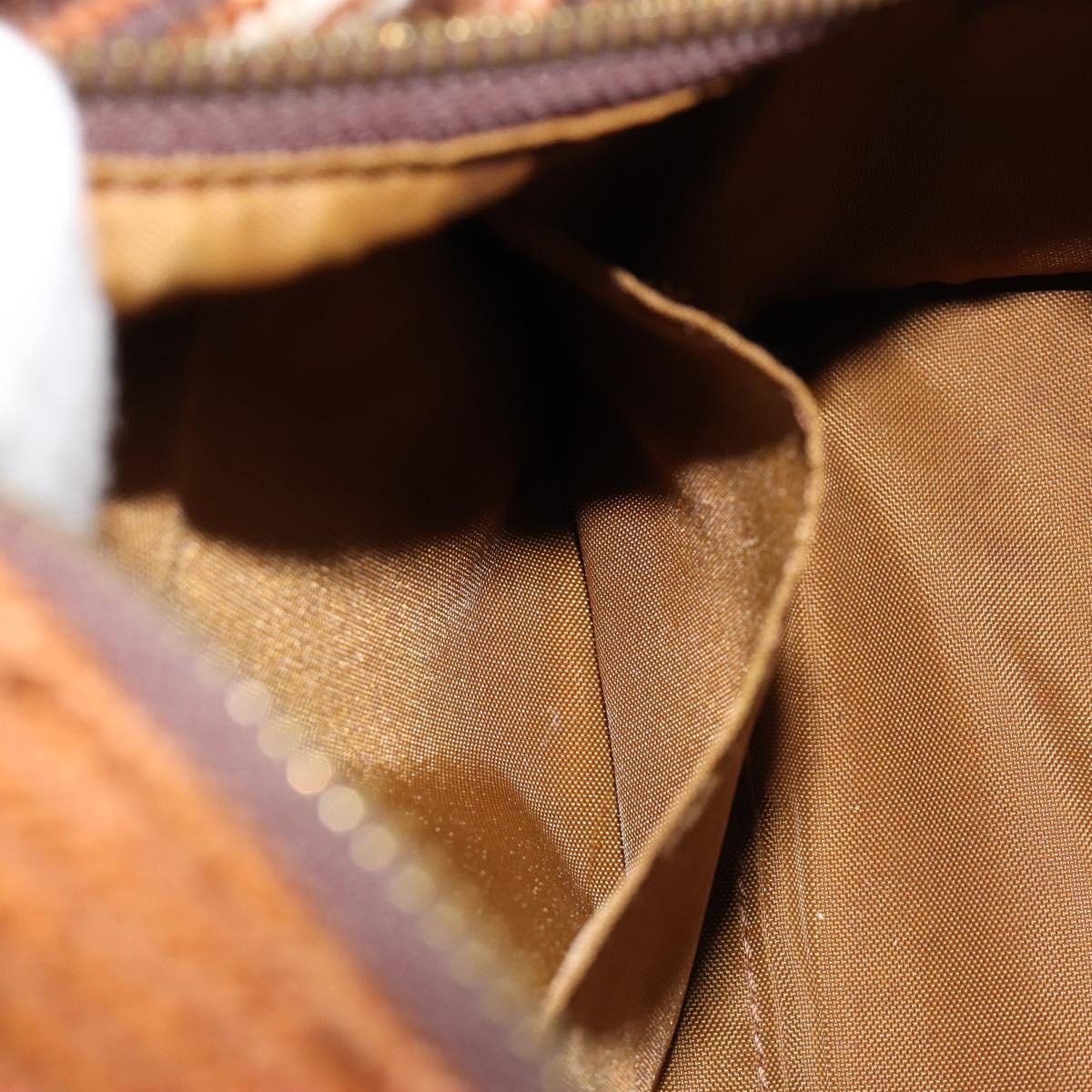 BURBERRY Nova Check Blue Label Hand Bag Wool Brown Gold Auth 181585