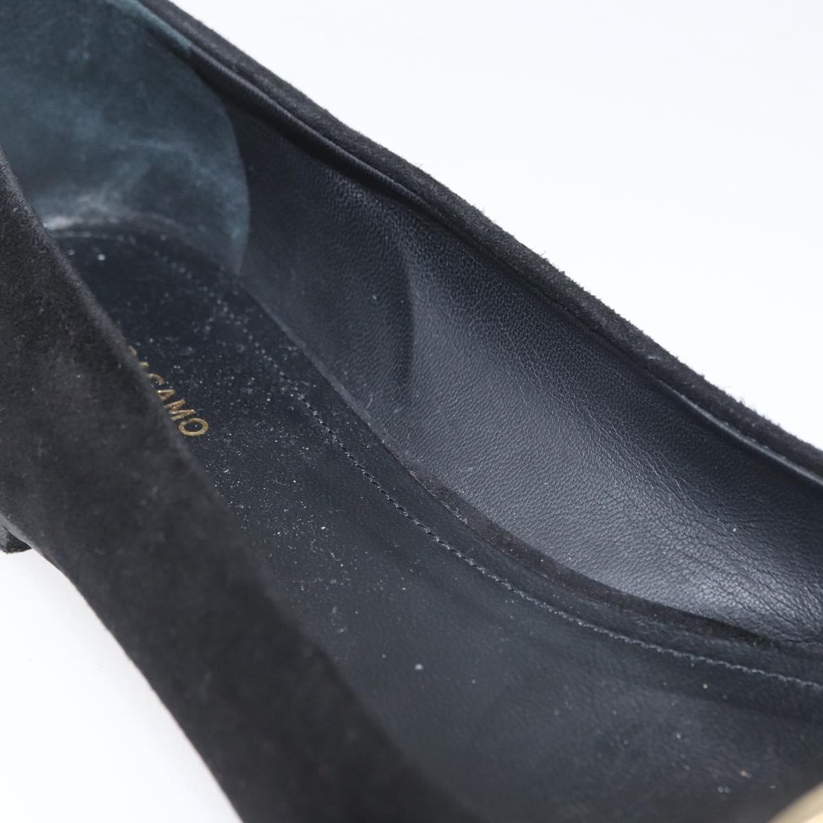 Salvatore Ferragamo Pumps Suede Black Gold Auth 181587A