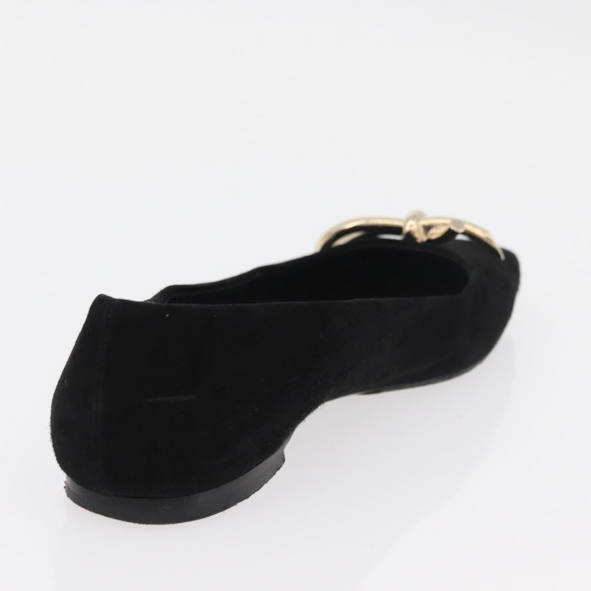 Salvatore Ferragamo Pumps Suede Black Gold Auth 181587A