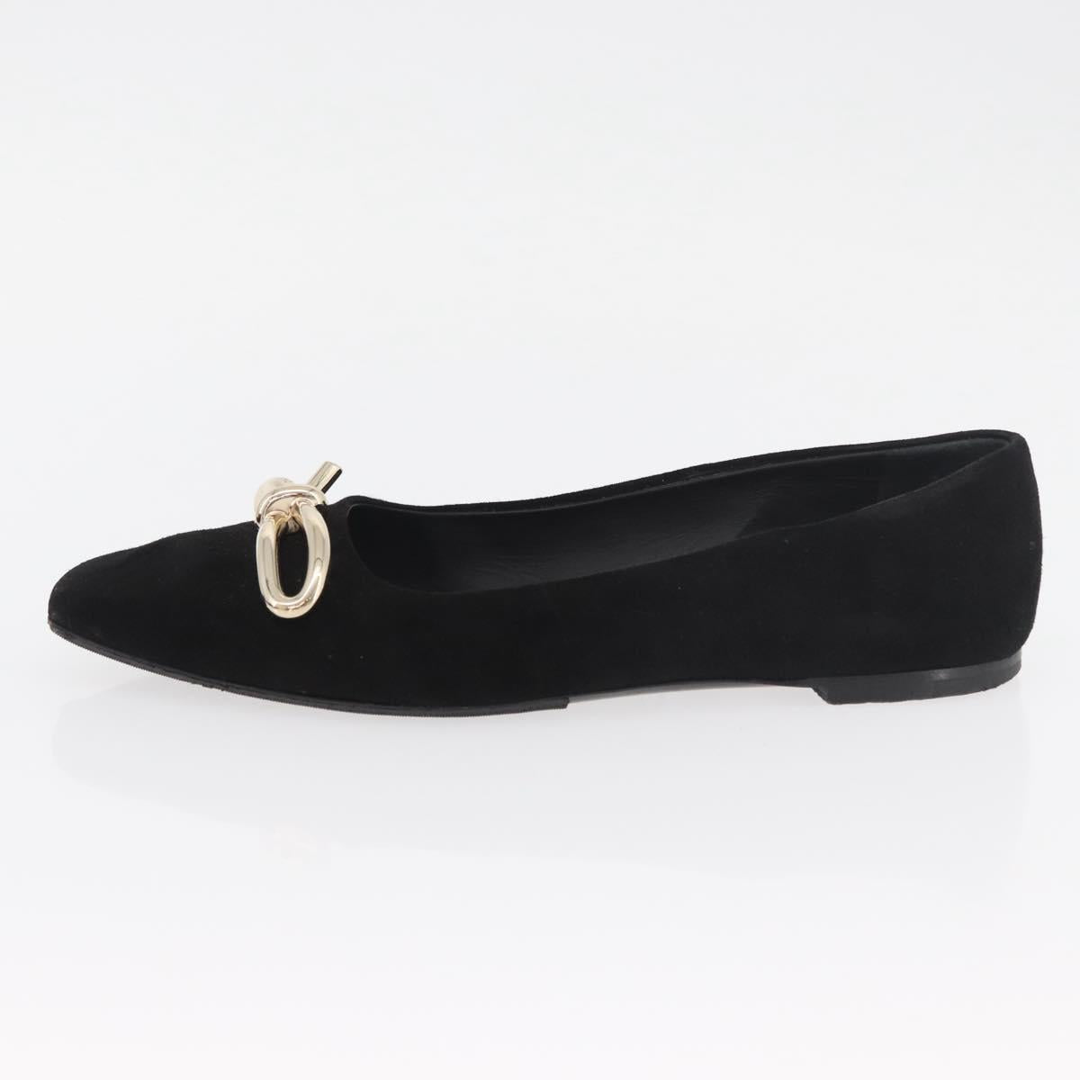 Salvatore Ferragamo Pumps Suede Black Gold Auth 181587A