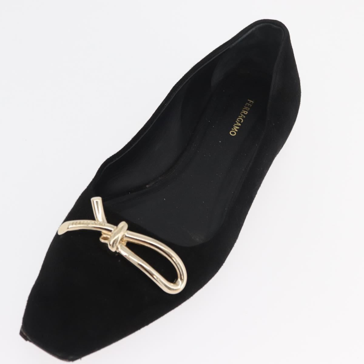 Salvatore Ferragamo Pumps Suede Black Gold Auth 181587A