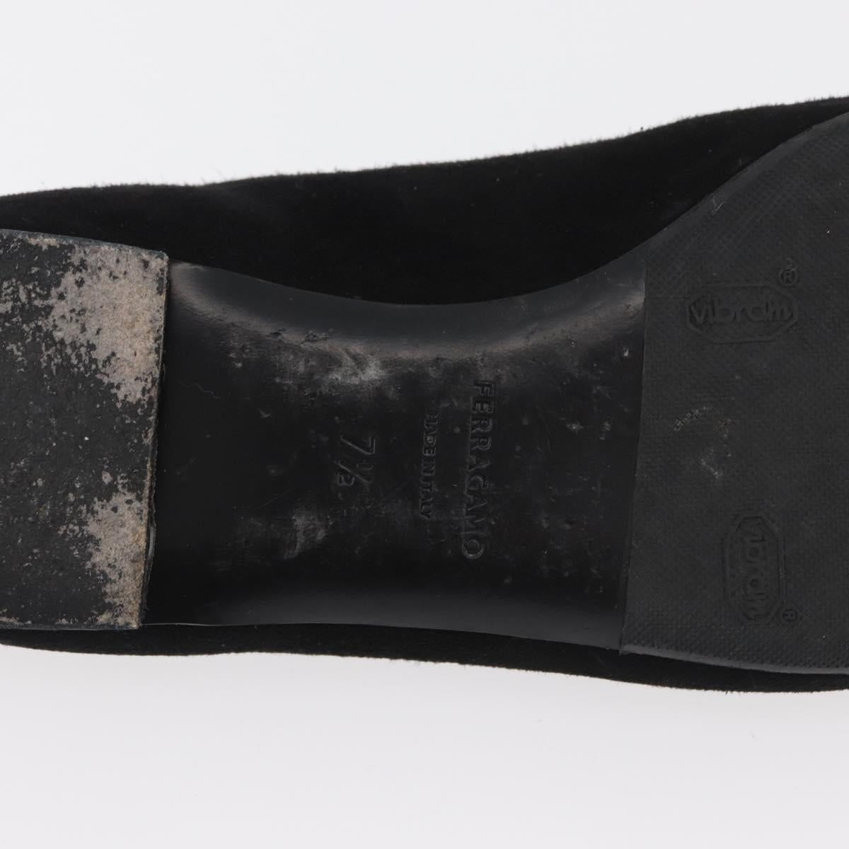 Salvatore Ferragamo Pumps Suede Black Gold Auth 181587A