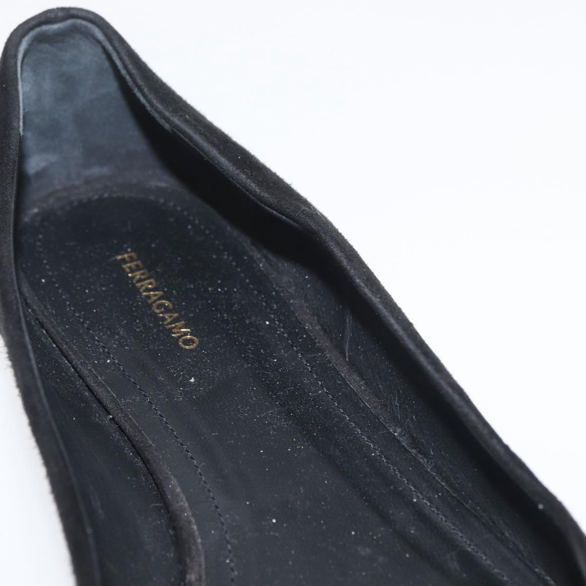 Salvatore Ferragamo Pumps Suede Black Gold Auth 181587A