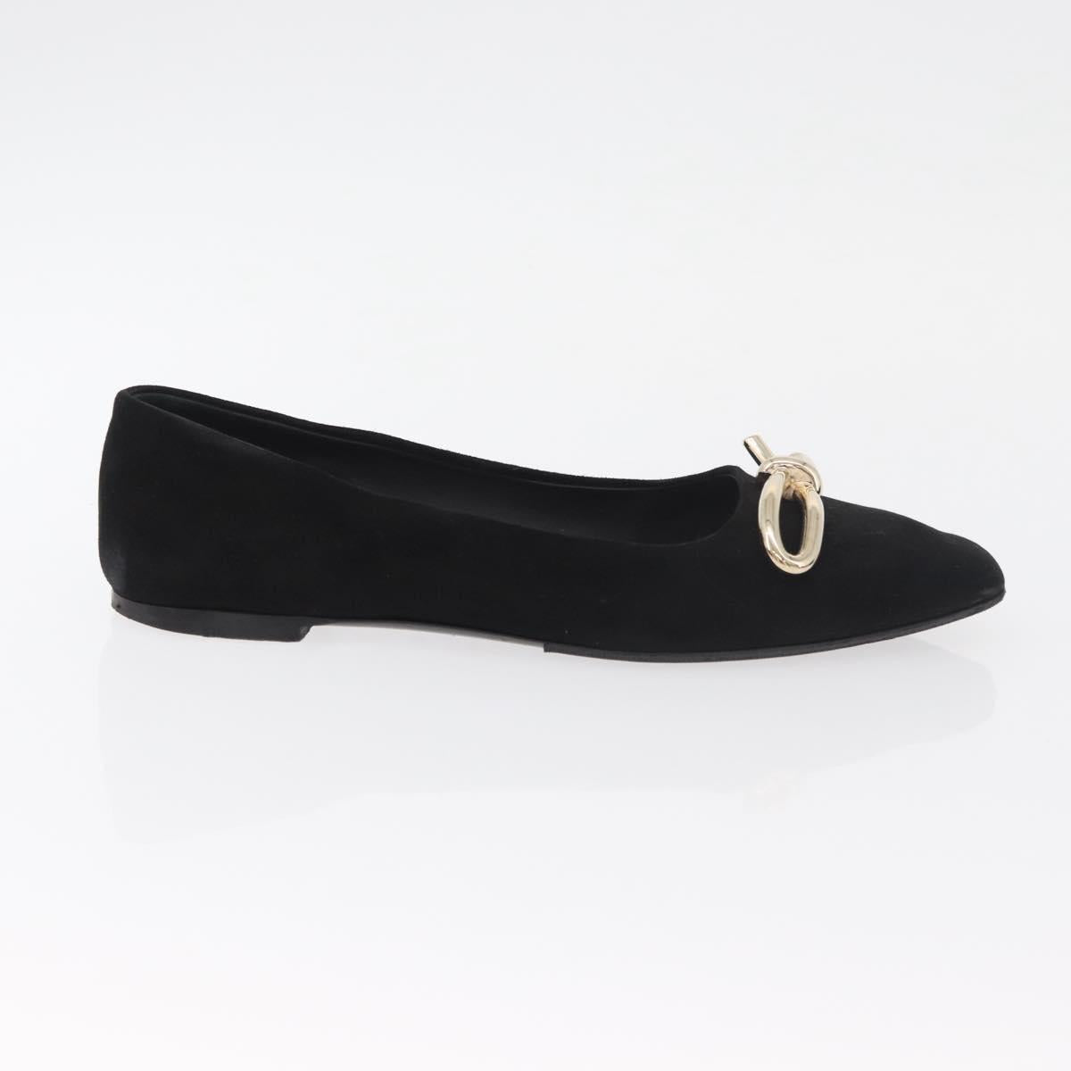 Salvatore Ferragamo Pumps Suede Black Gold Auth 181587A
