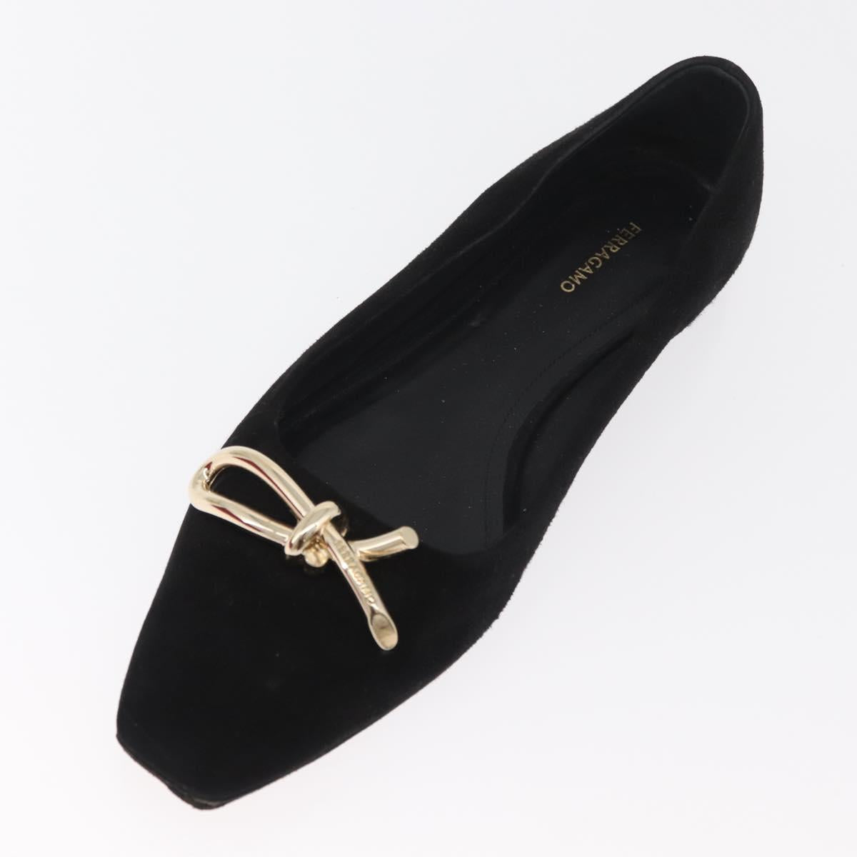 Salvatore Ferragamo Pumps Suede Black Gold Auth 181587A