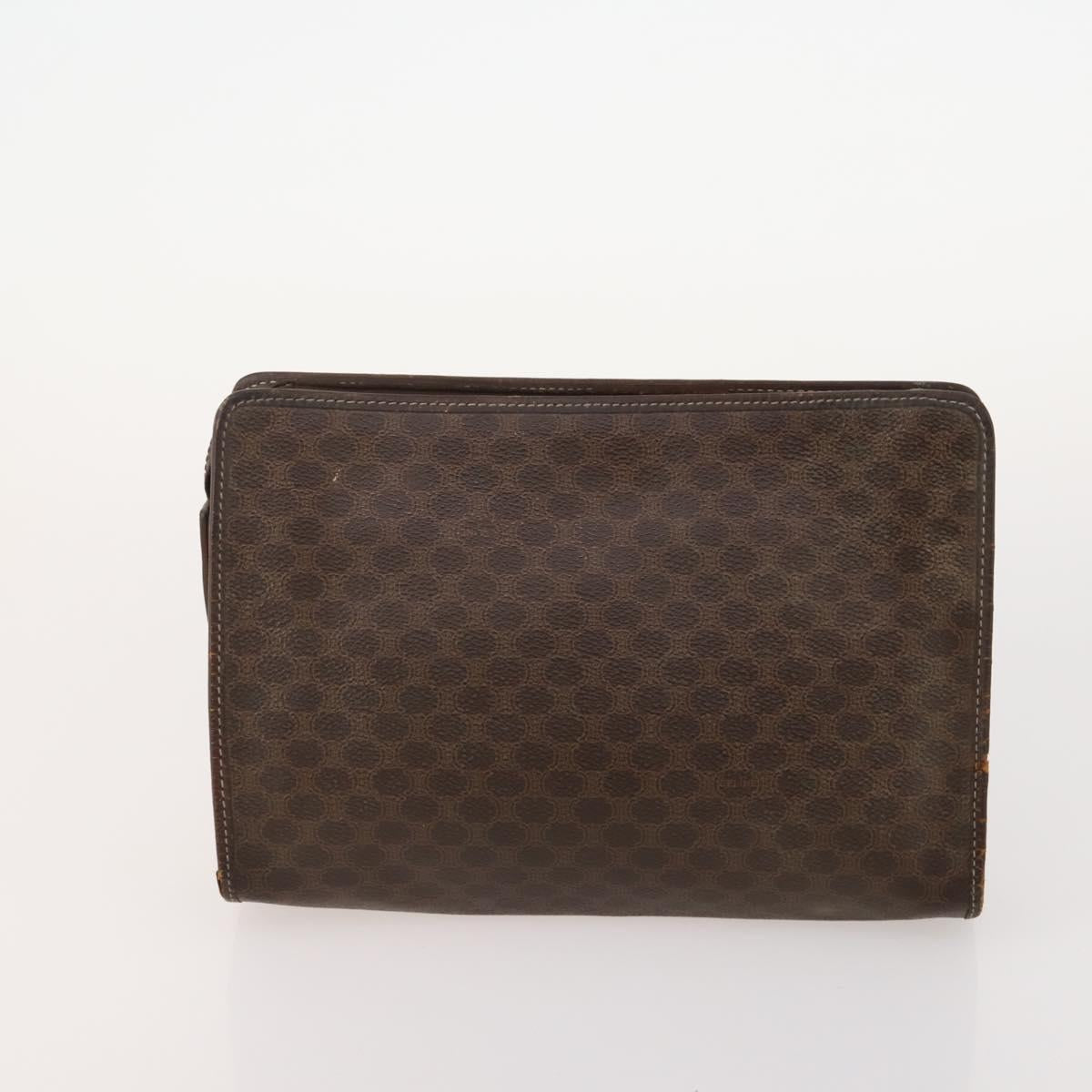 CELINE Macadam Canvas Clutch Bag PVC 6 Set Brown Beige Auth 181592