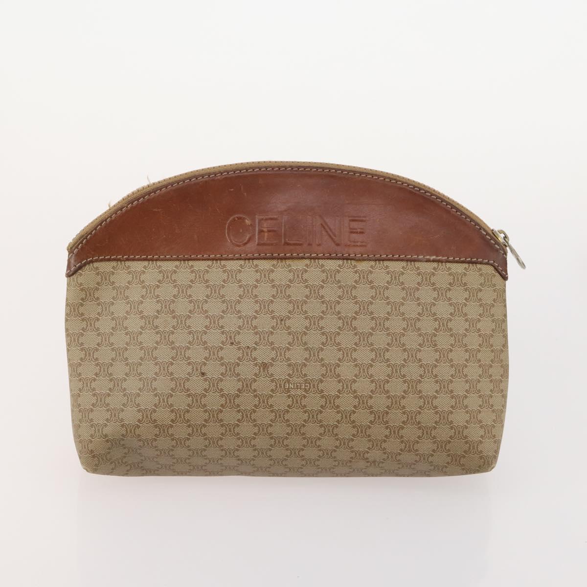 CELINE Macadam Canvas Clutch Bag PVC 6 Set Brown Beige Auth 181592