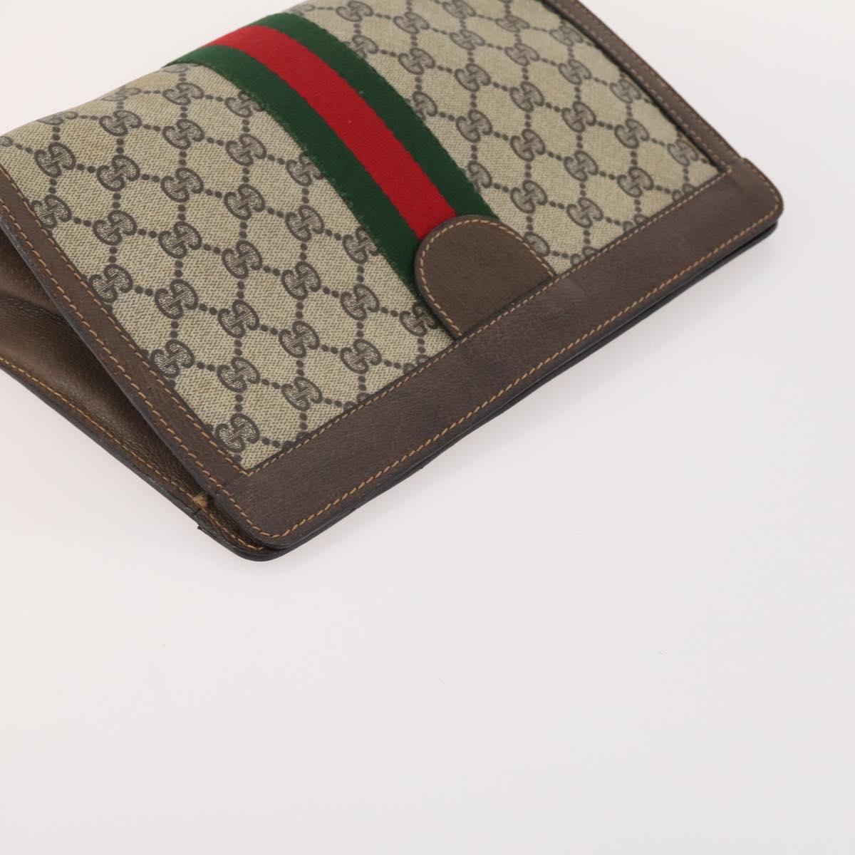 GUCCI GG Supreme Web Sherry Line Clutch Bag PVC 3 Set Beige Navy Auth 181593