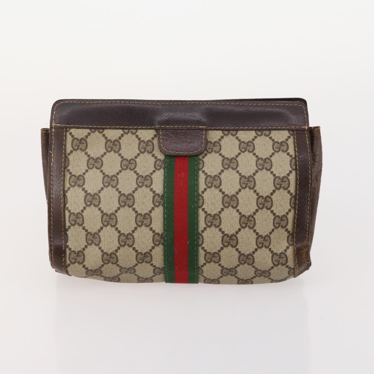GUCCI GG Supreme Web Sherry Line Clutch Bag PVC 3 Set Beige Navy Auth 181593